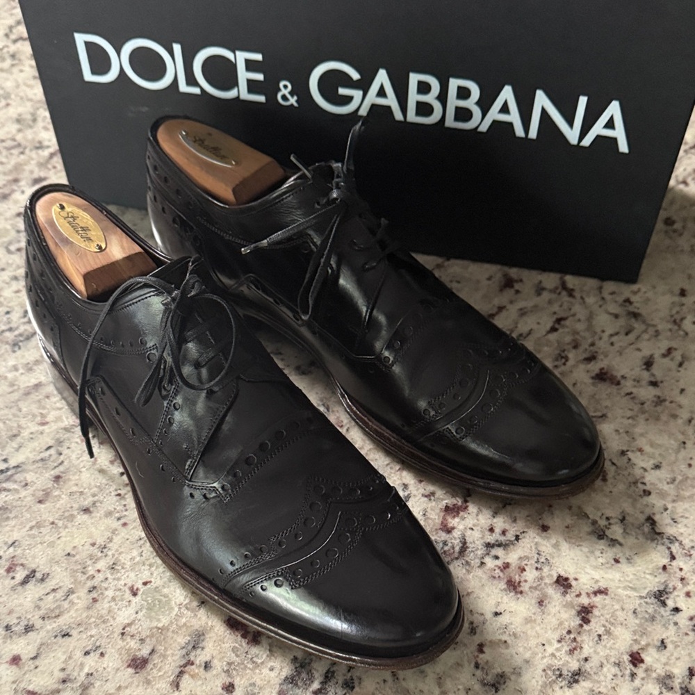 Dolce & Gabbana Classic Black Wing Tip Oxfords